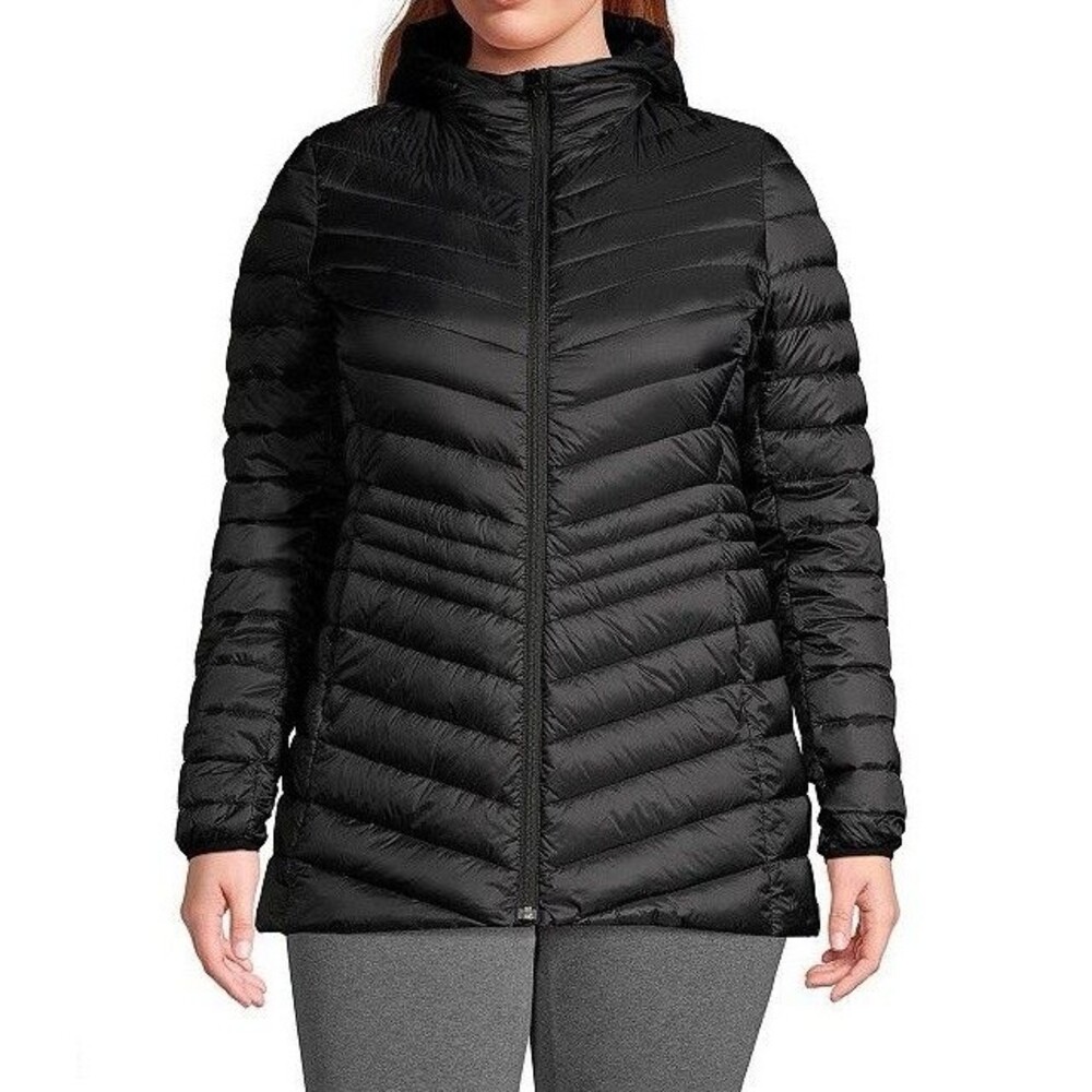 Lands End Wanderweight XL 18 Down Puffer Coat Black Hooded 800 Fill HyperDRY NWT